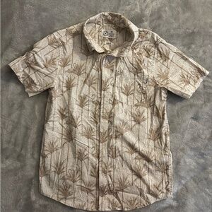 Hurley Men's Tan Leaf and Flamingo Print Short Sleeve Shirt